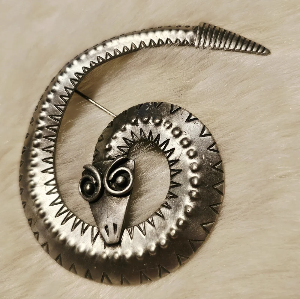 VTG J J Jonette Jewelry Snake Serpent Reptile Figure Coiled Pewter 3